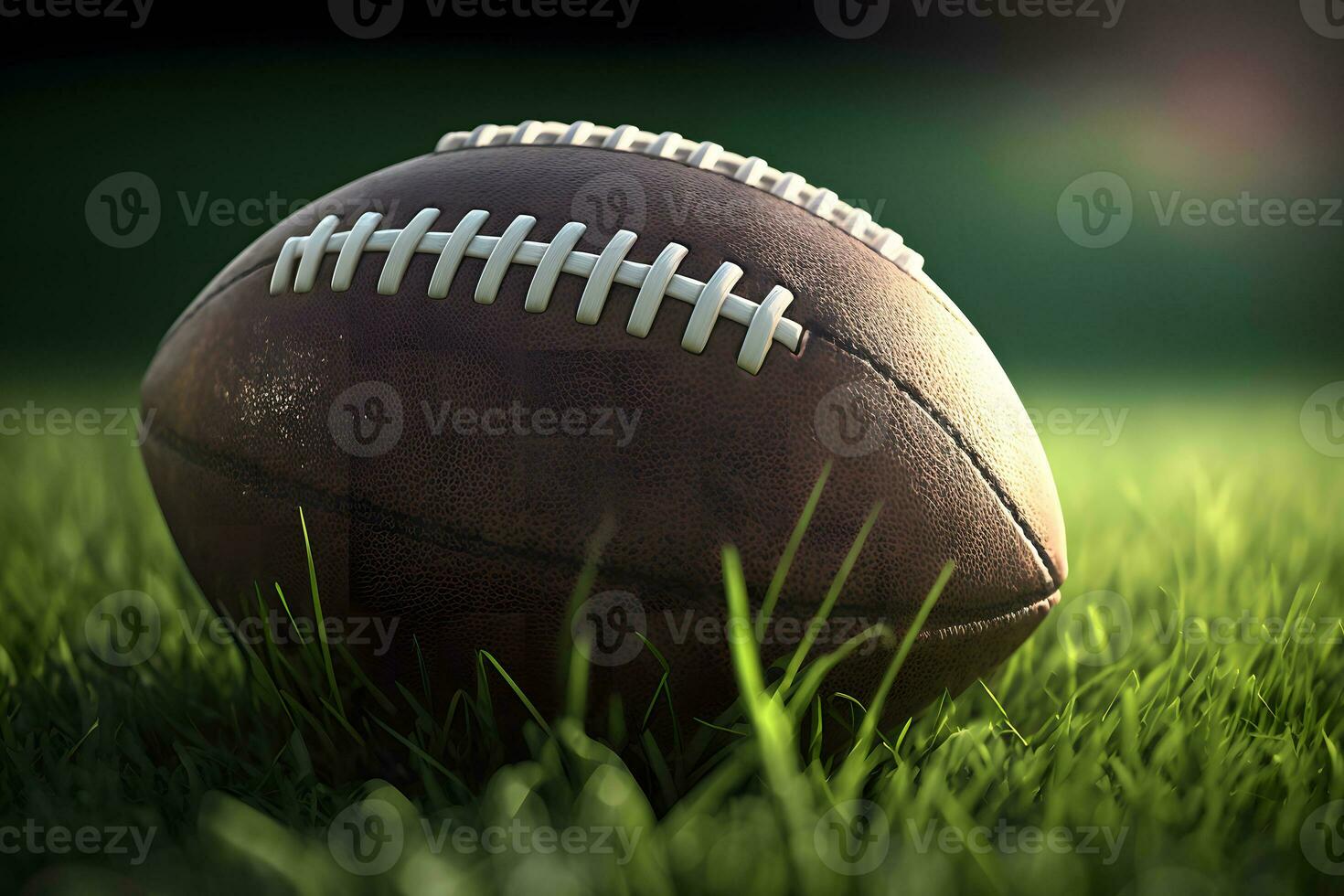 American football ball in the grass. Neural network generated art photo