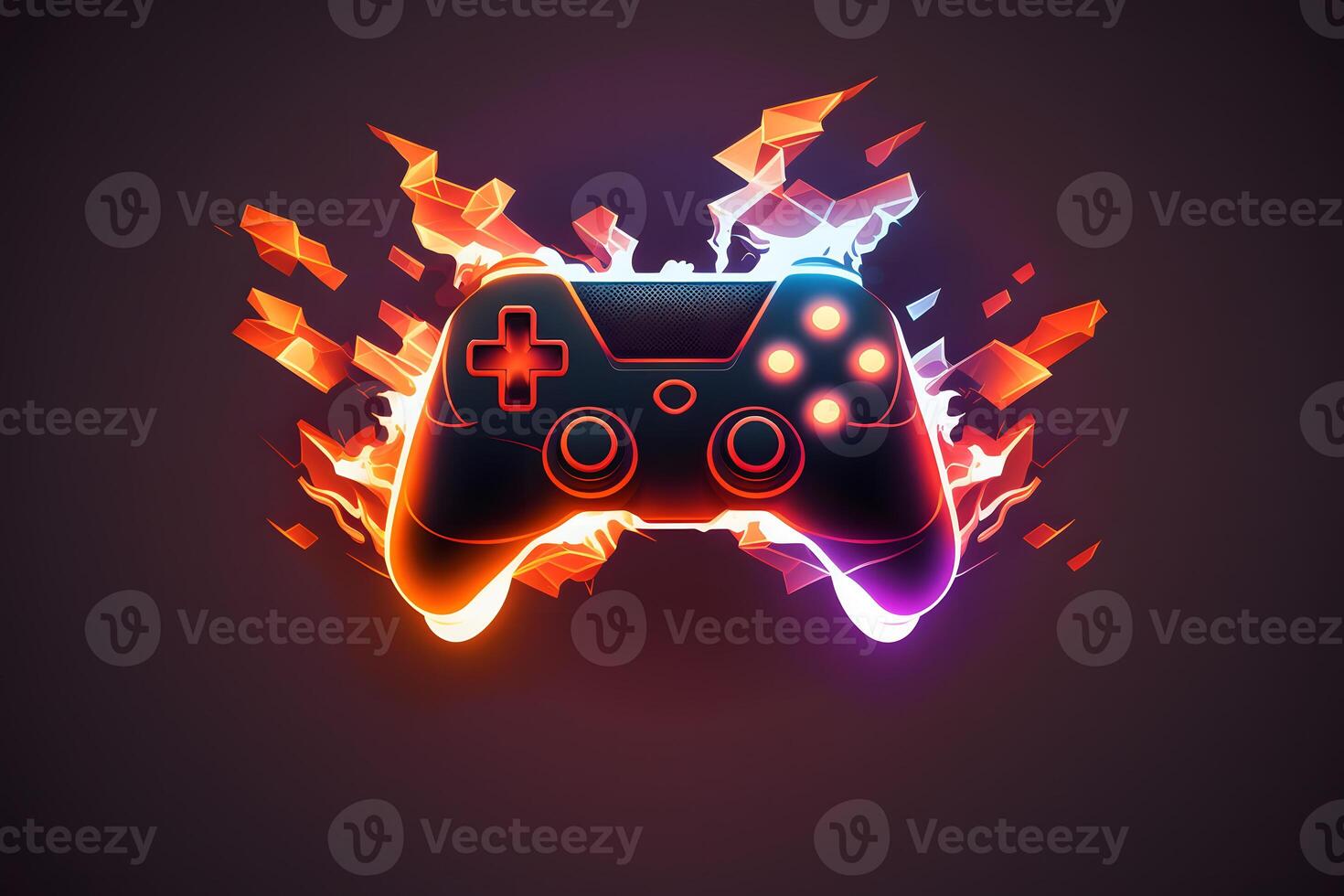 gaming controller with fire, cartoon style. Neural network generated art 31231566 Stock Photo at