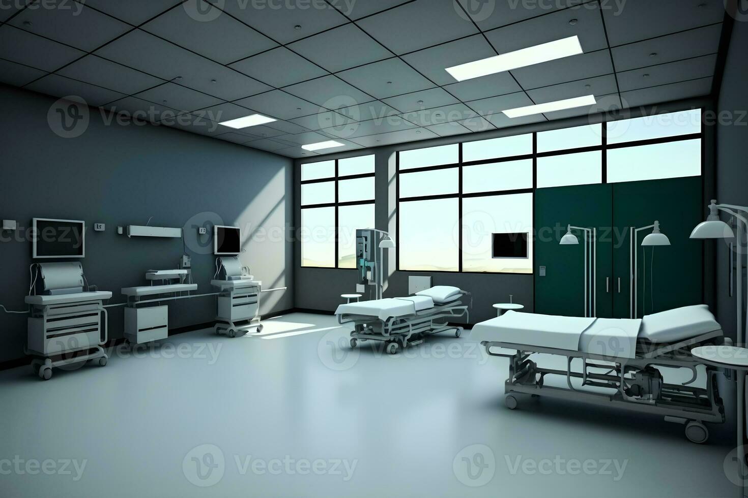Interior of operating room in modern clinic with computer equipment. Neural network AI generated photo