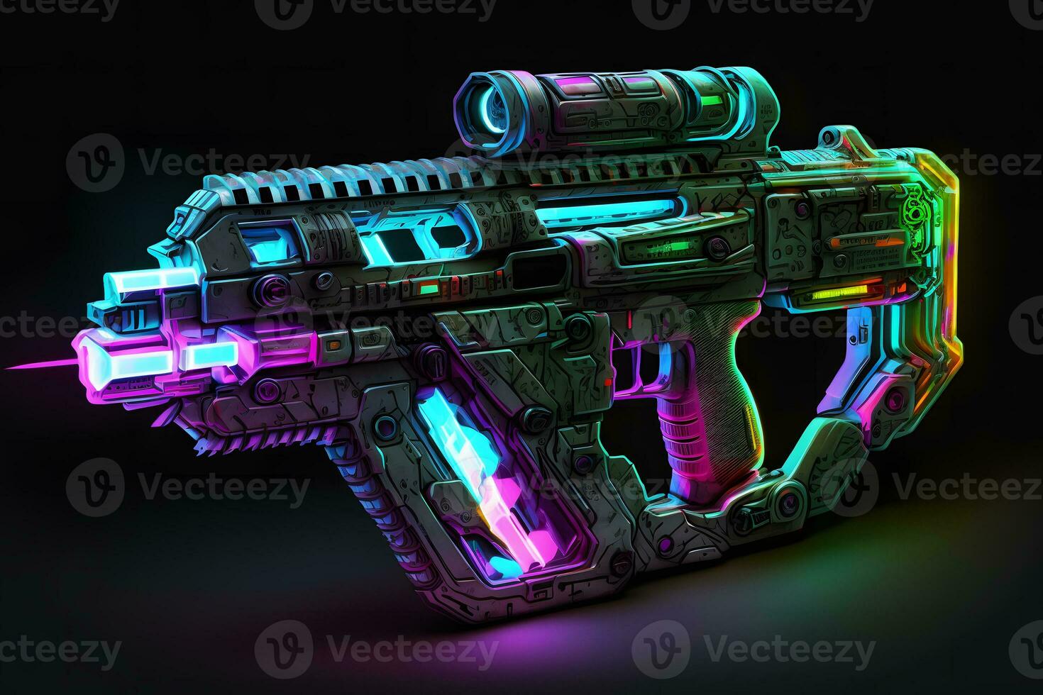 Futuristic cyber weapon, space neon gun. Neural network AI generated art photo