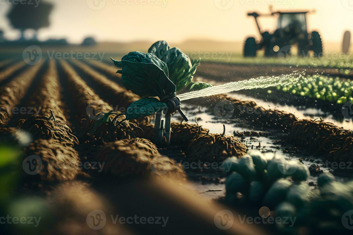 Farmer watering his plants. Neural network AI generated photo