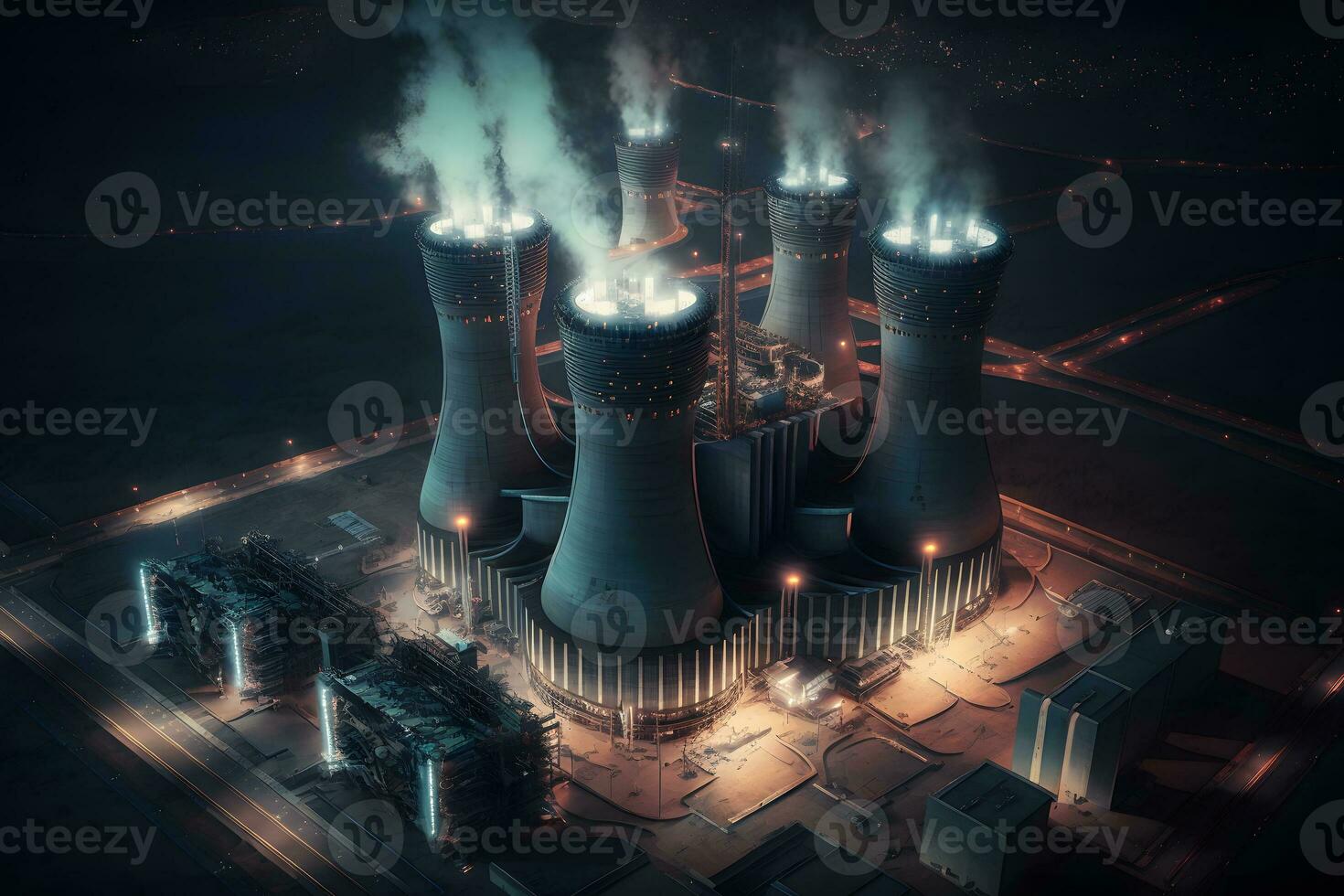 Futuristic nuclear power plant. Neural network AI generated photo