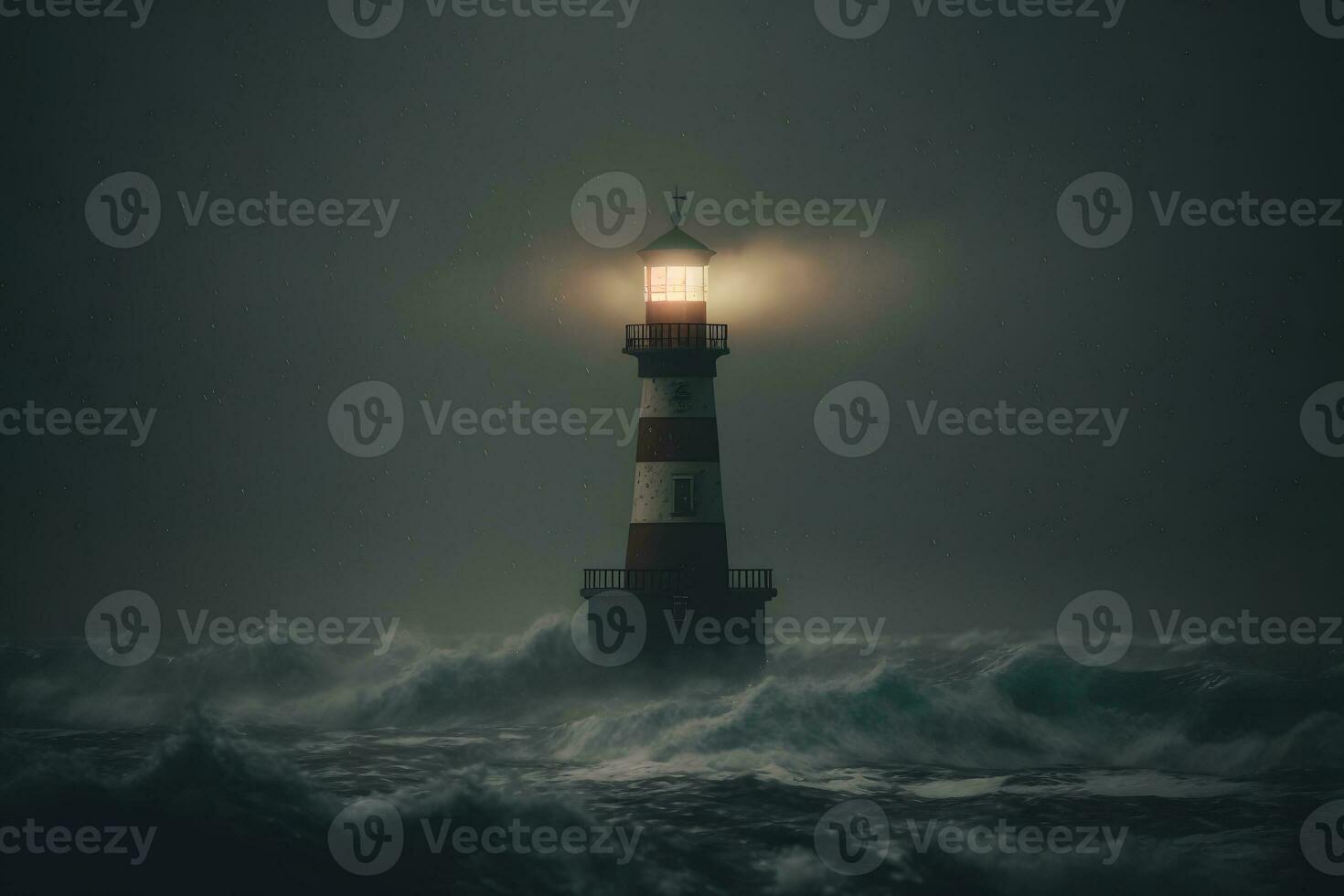 Lighthouse in a stormy sea. Neural network AI generated photo