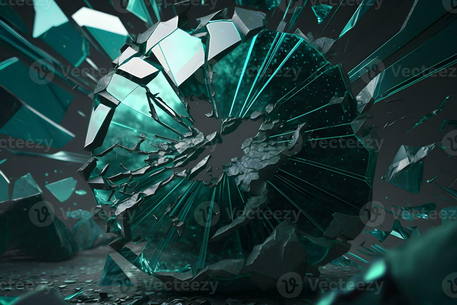 Abstract time freezing image with broken glass figure on dark background. Neural network AI generated photo