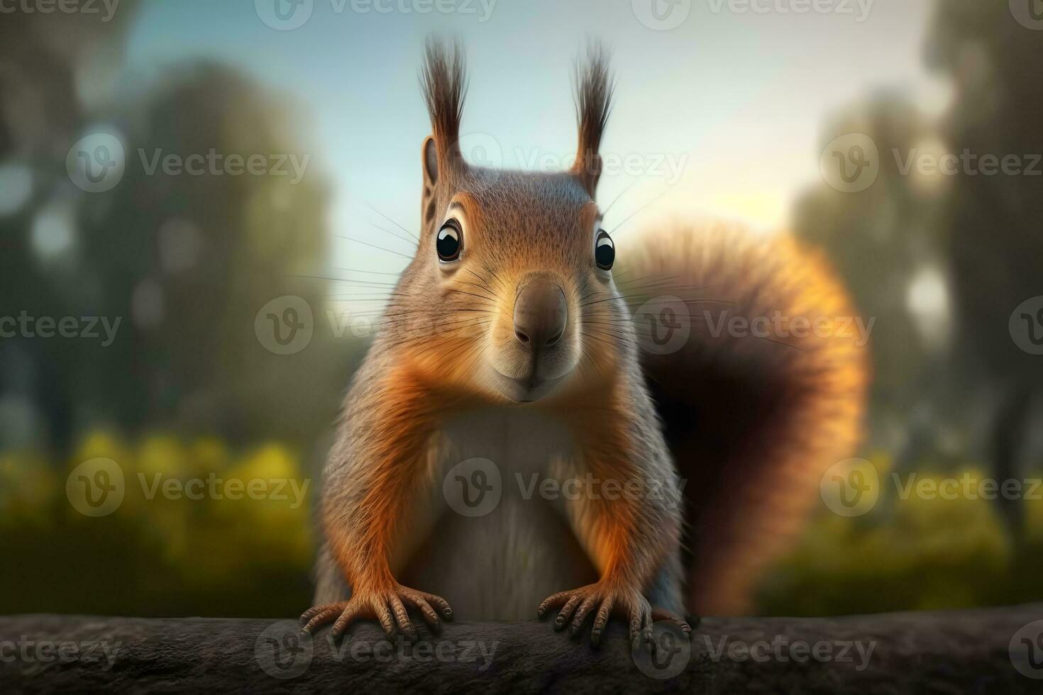 Art view on wild nature. Cute red squirrel. Neural network AI generated photo