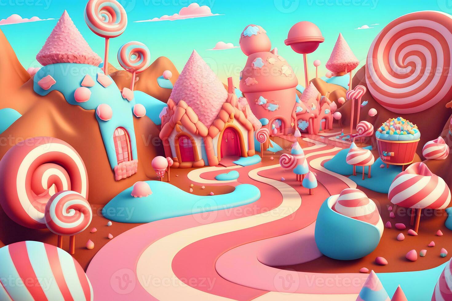 Fantasy sweet candy land. Neural network AI generated photo