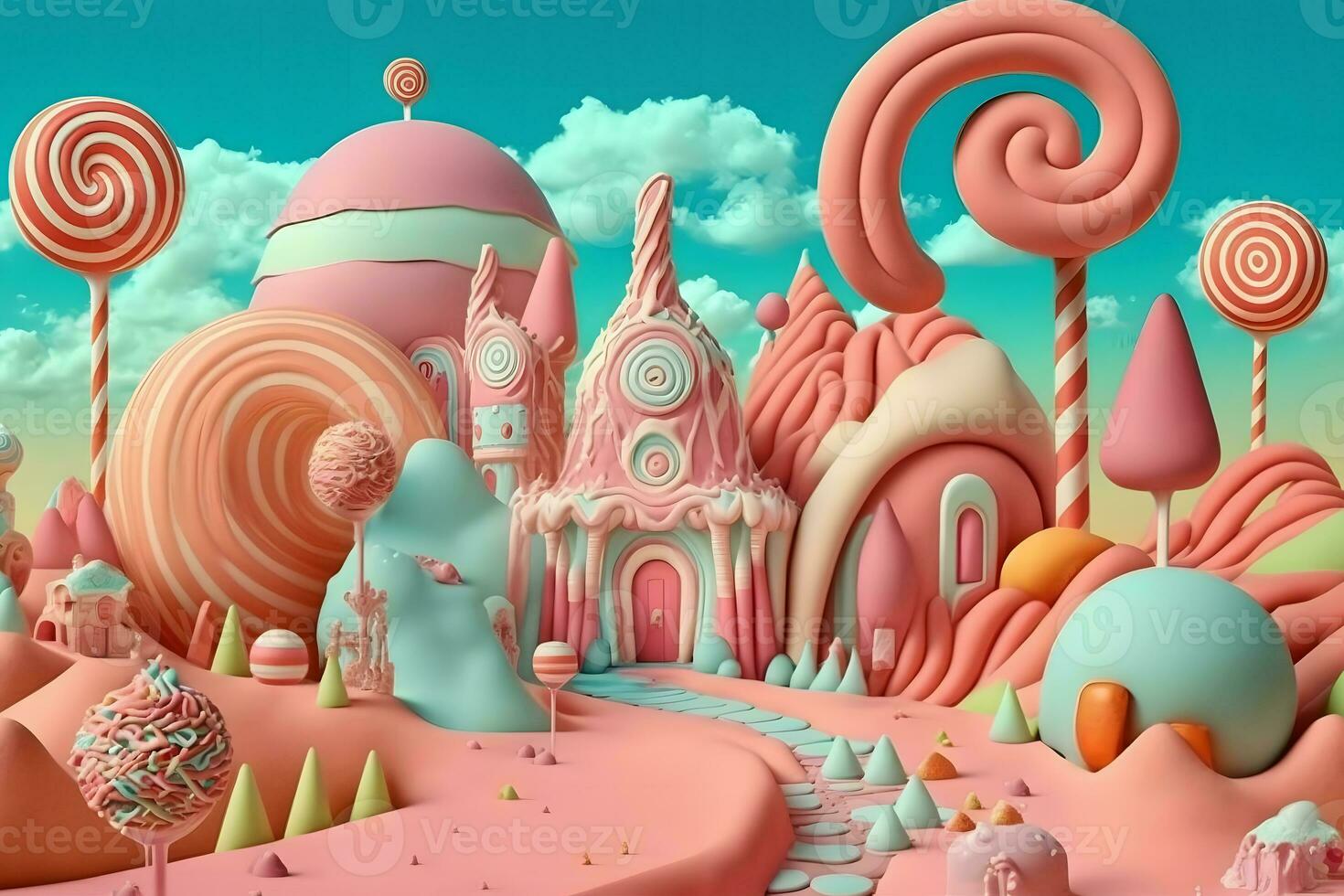 Fantasy sweet candy land. Neural network AI generated photo