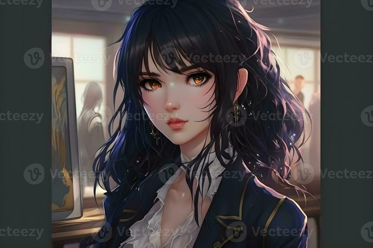 Anime portrait of a girl black hair. Neural network AI generated photo