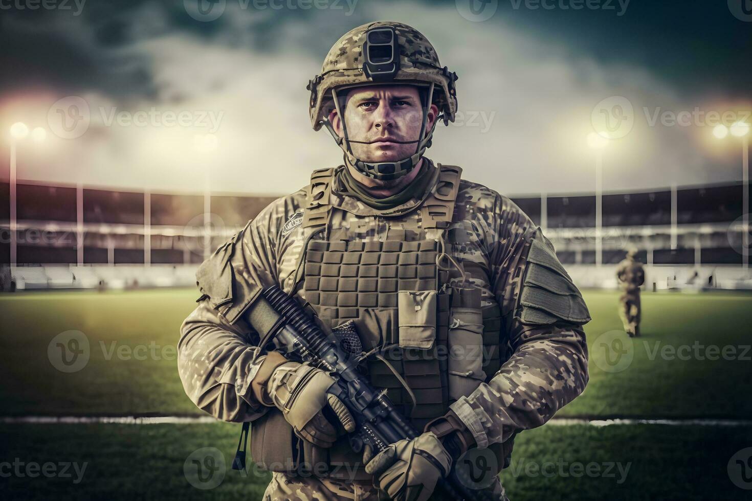 orgulloso Ejército soldado retrato. neural red ai generado foto