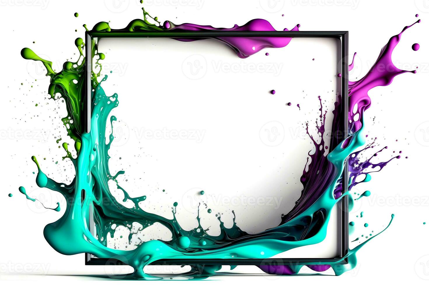 Frame with rainbow paint splash. Neural network AI generated photo