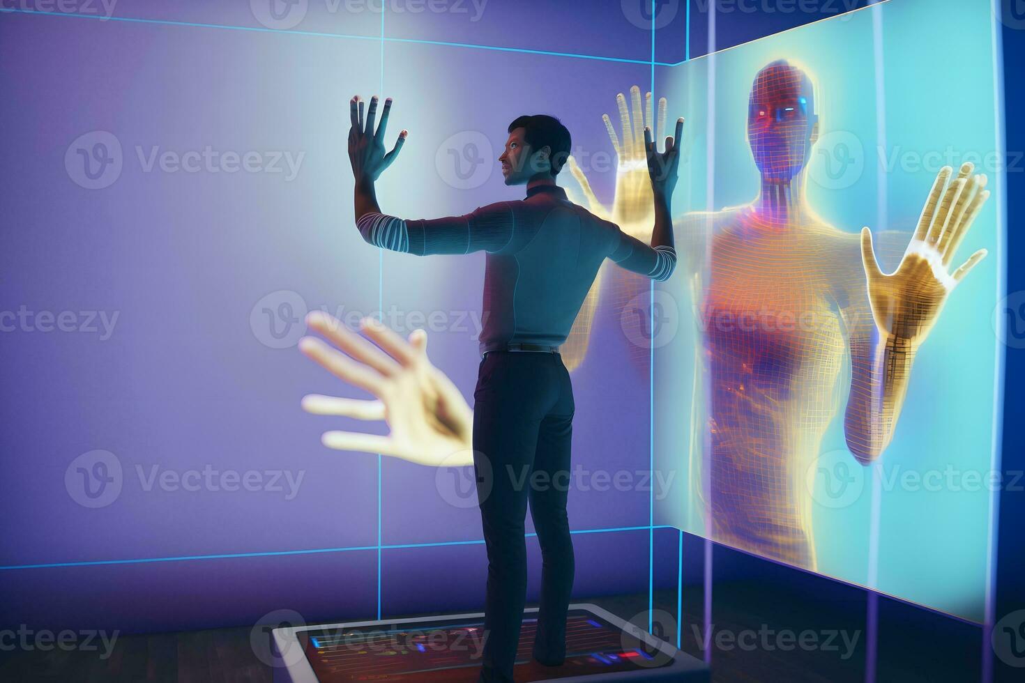 Motion Capture virtual reality. Digital technology. Neural network AI generated photo