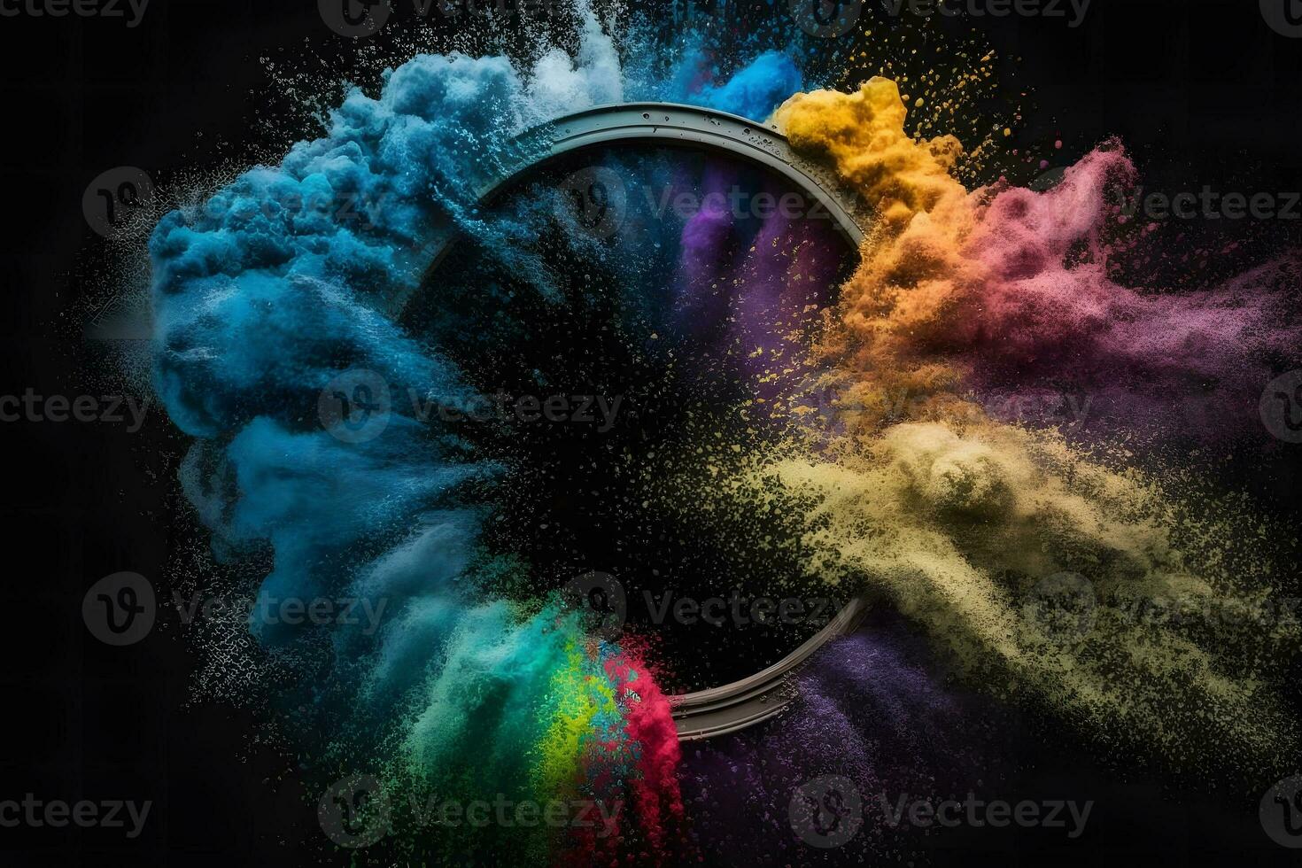 Colored paints splashes circle. Neural network AI generated photo