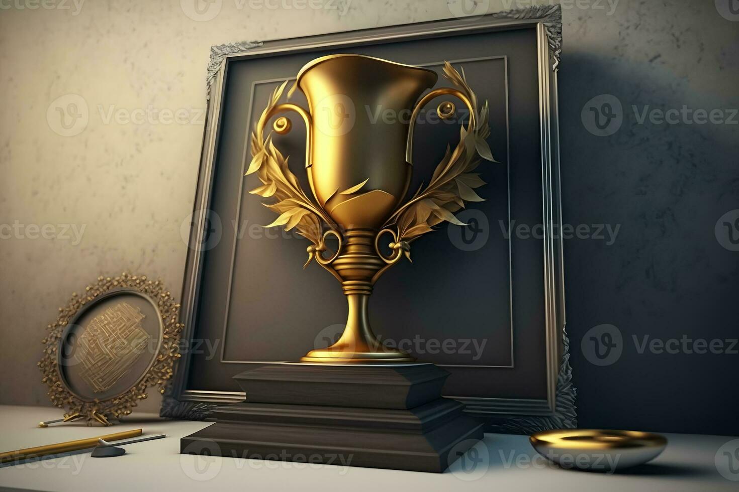 champion golden trophy. Neural network AI generated photo