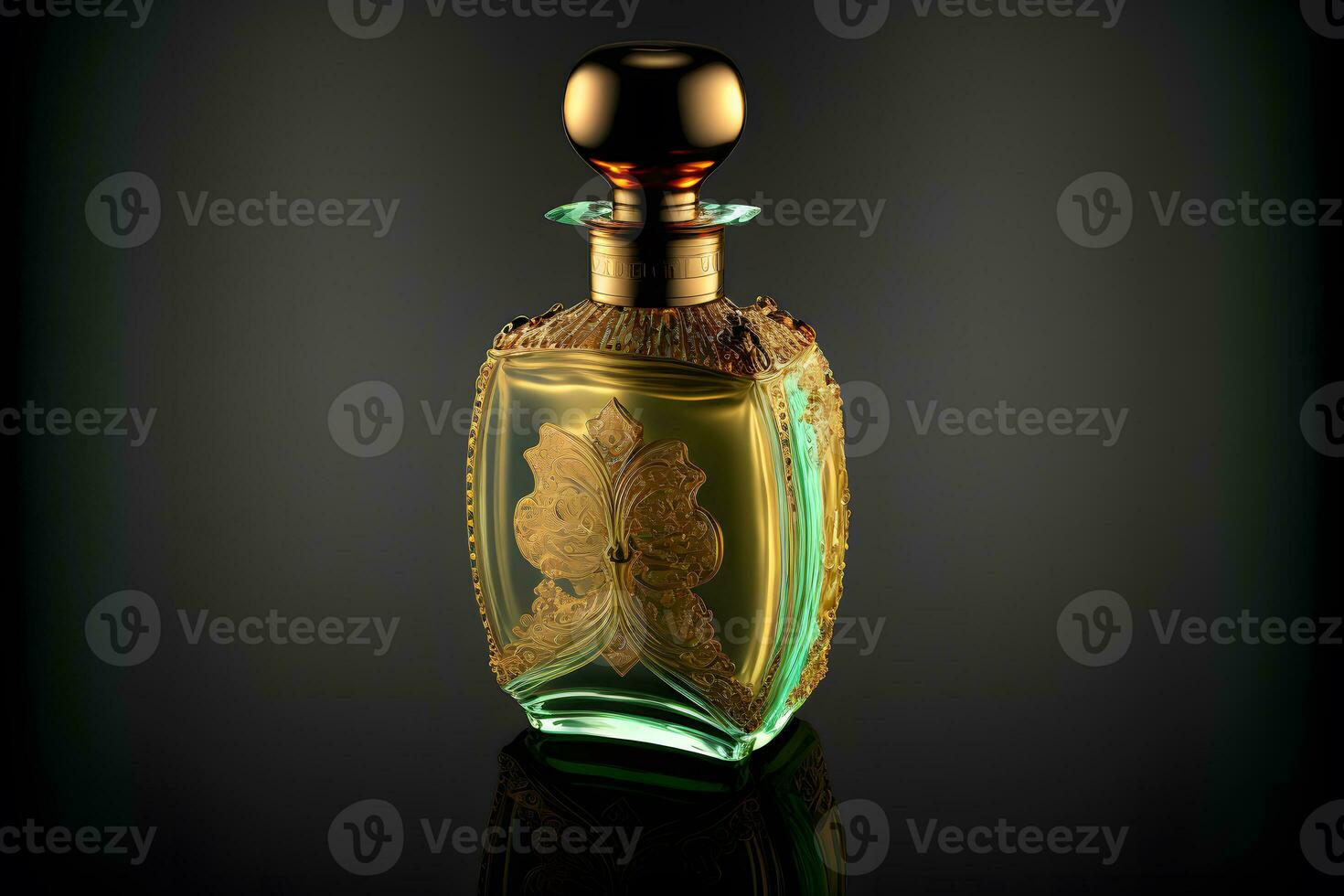 A Bottle of Perfume Women Eau De Parfum in Bottle Isolated on Black. Fragrance for Women Perfume Spray. Neural network generated art photo