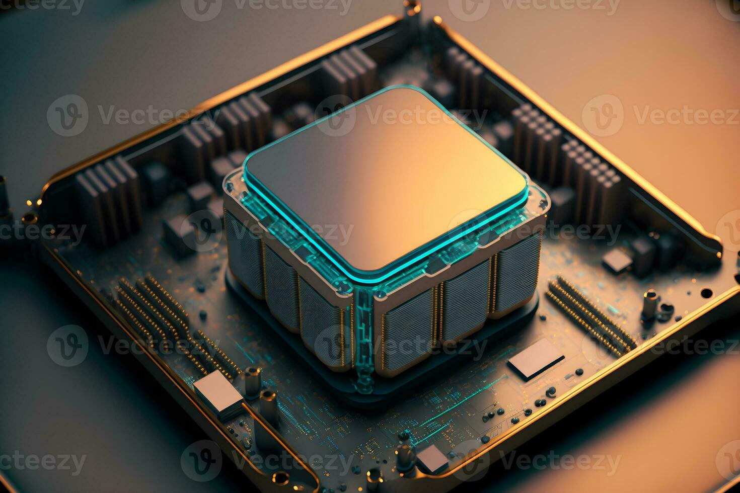 CPU processor with modern futuristic technology appearance. Neural network generated art photo