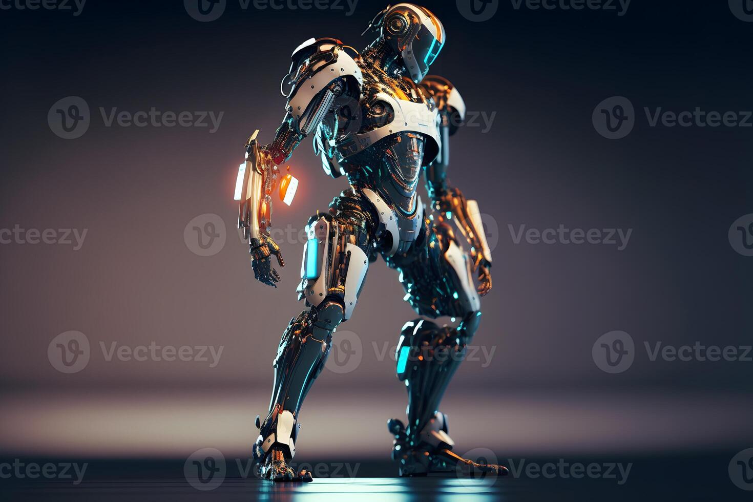Modern futuristic male humanoid robot with metal outfit. Neural network generated art photo