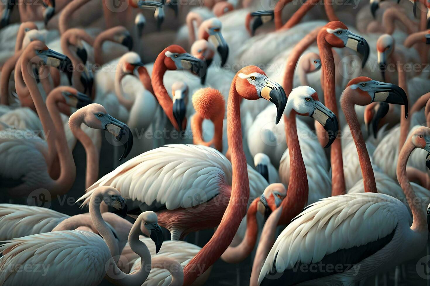 Beautiful and Wild - Flamingos. Neural network AI generated photo