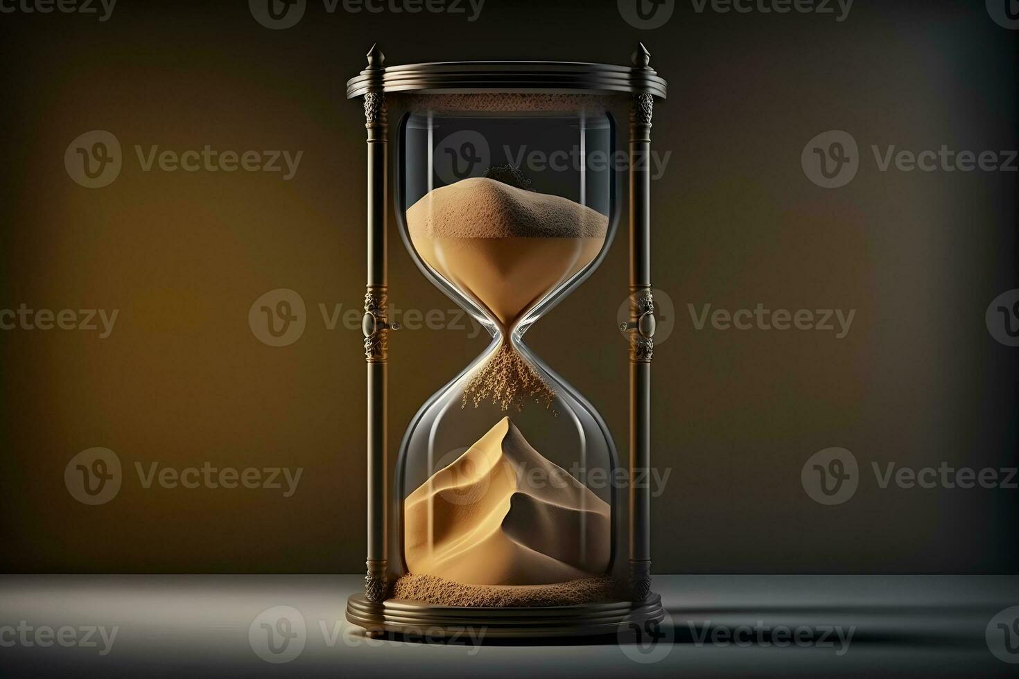 Sand running through the bulbs of an hourglass measuring the passing time in a countdown to a deadline. Neural network AI generated photo