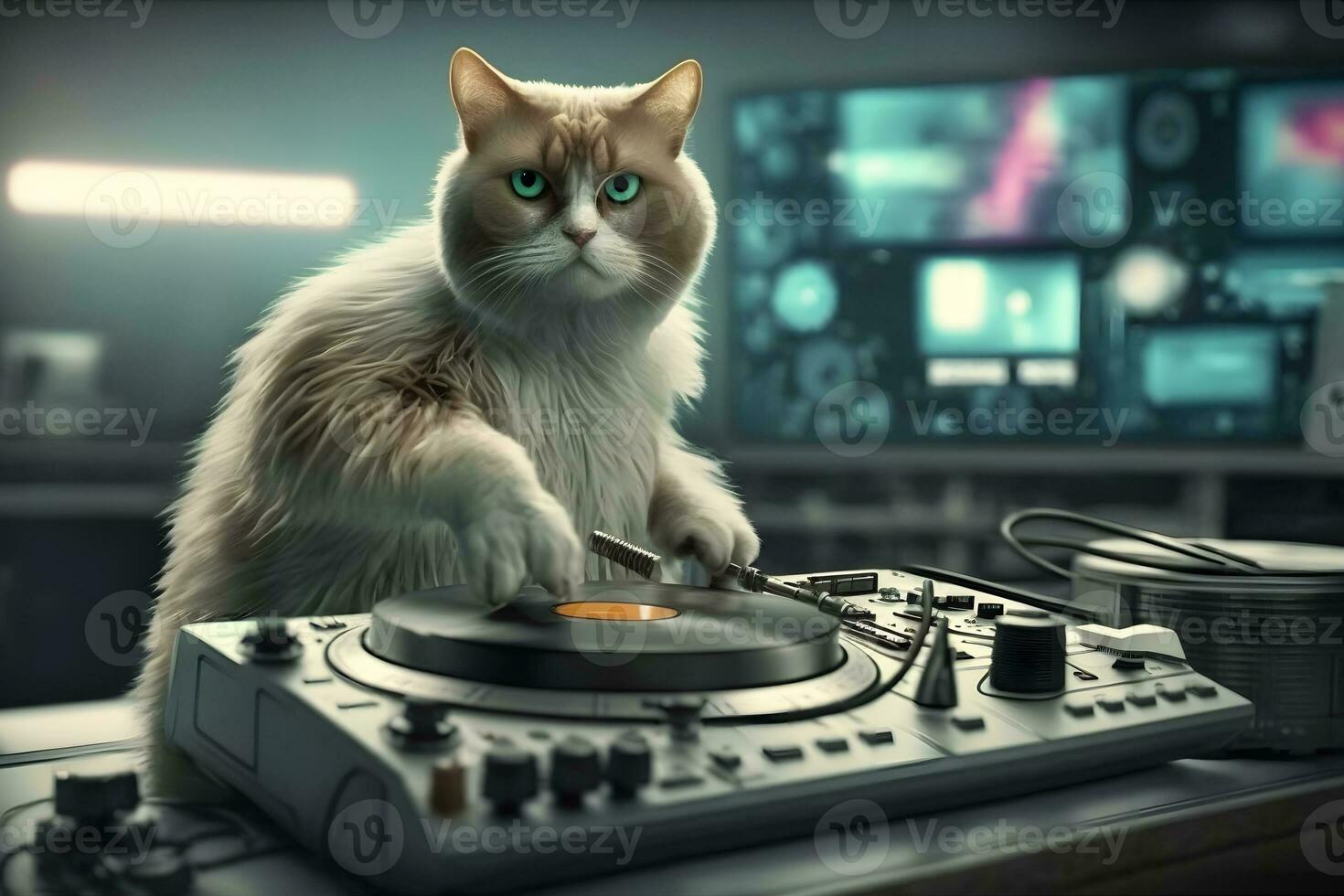 linda DJ gato. neural red ai generado foto