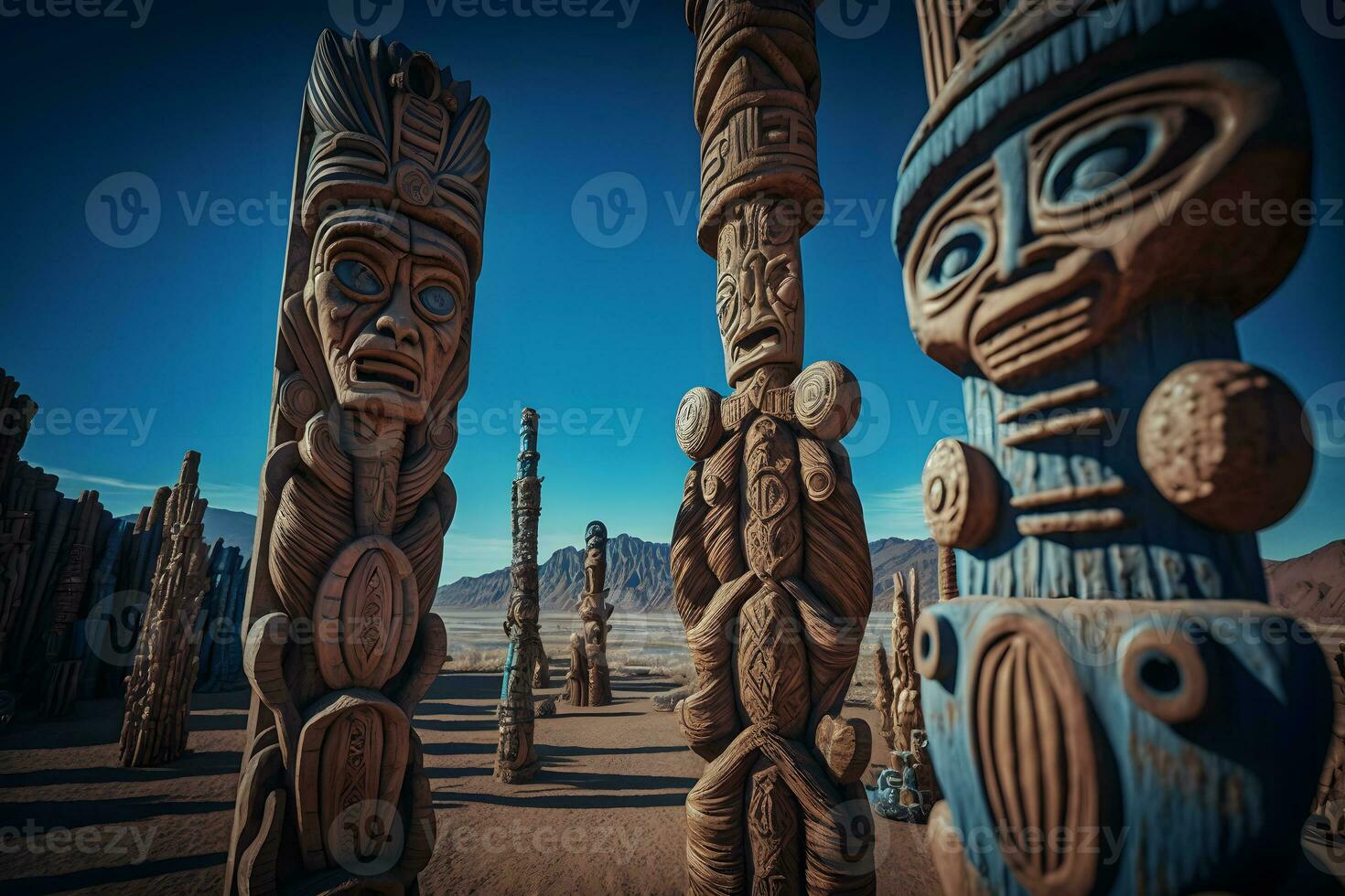 A Native American totem pole. Neural network AI generated photo