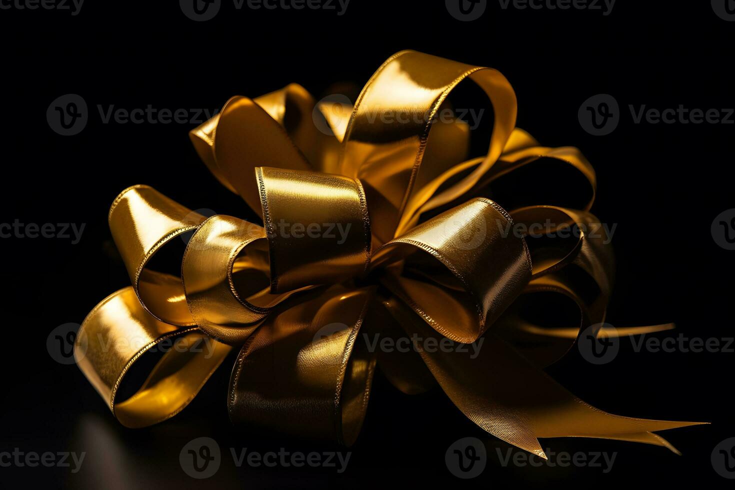 Golden bow isolated on black background. Neural network AI generated photo