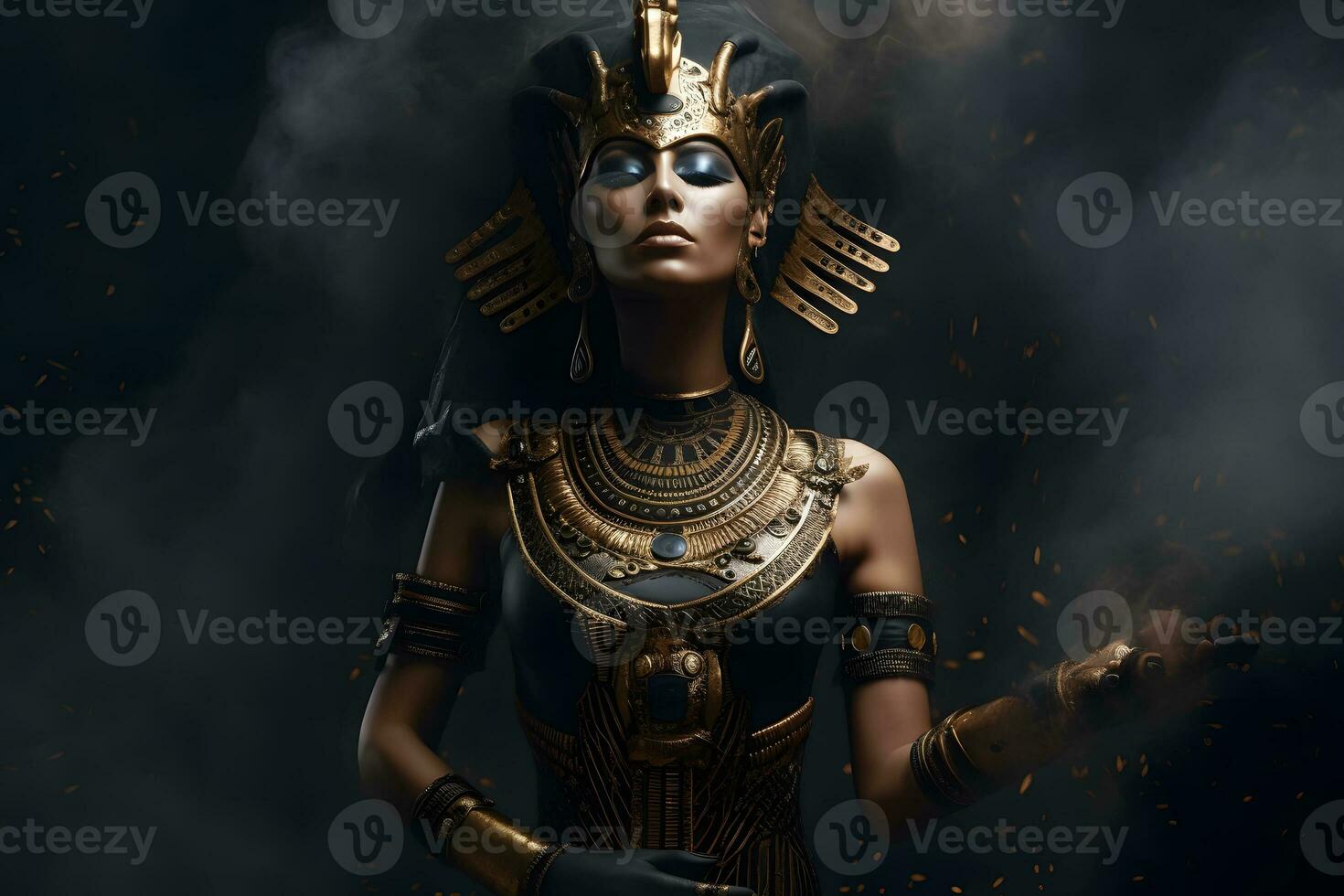 Egyptian goddess on black background. Neural network AI generated photo