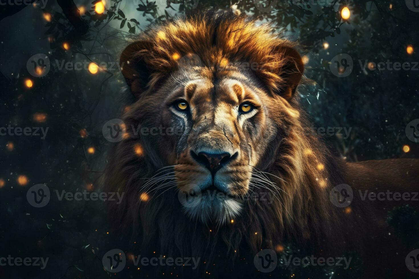 Close-up of lion, Panthera leo in front of black background. Neural network AI generated photo