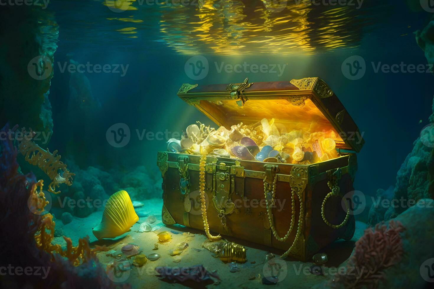 underwater treasure chest. Neural network AI generated photo