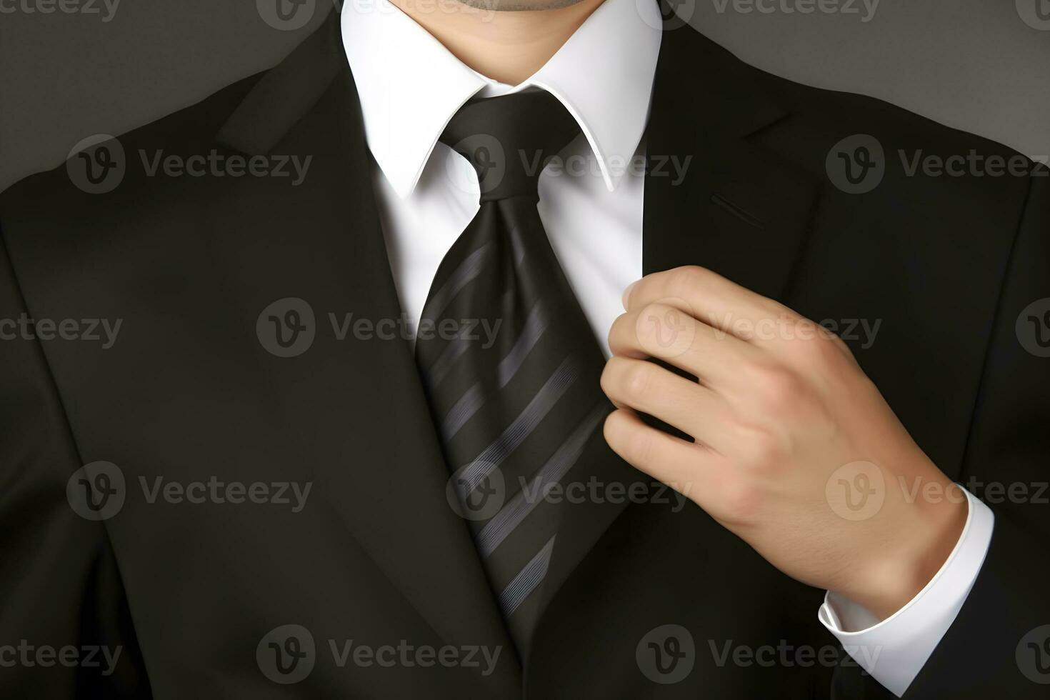 Businessman adjusting his tie. Neural network AI generated photo