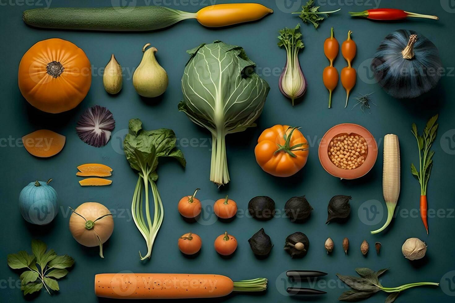 Vegetables different Flat lay. Food concept. Neural network AI generated photo