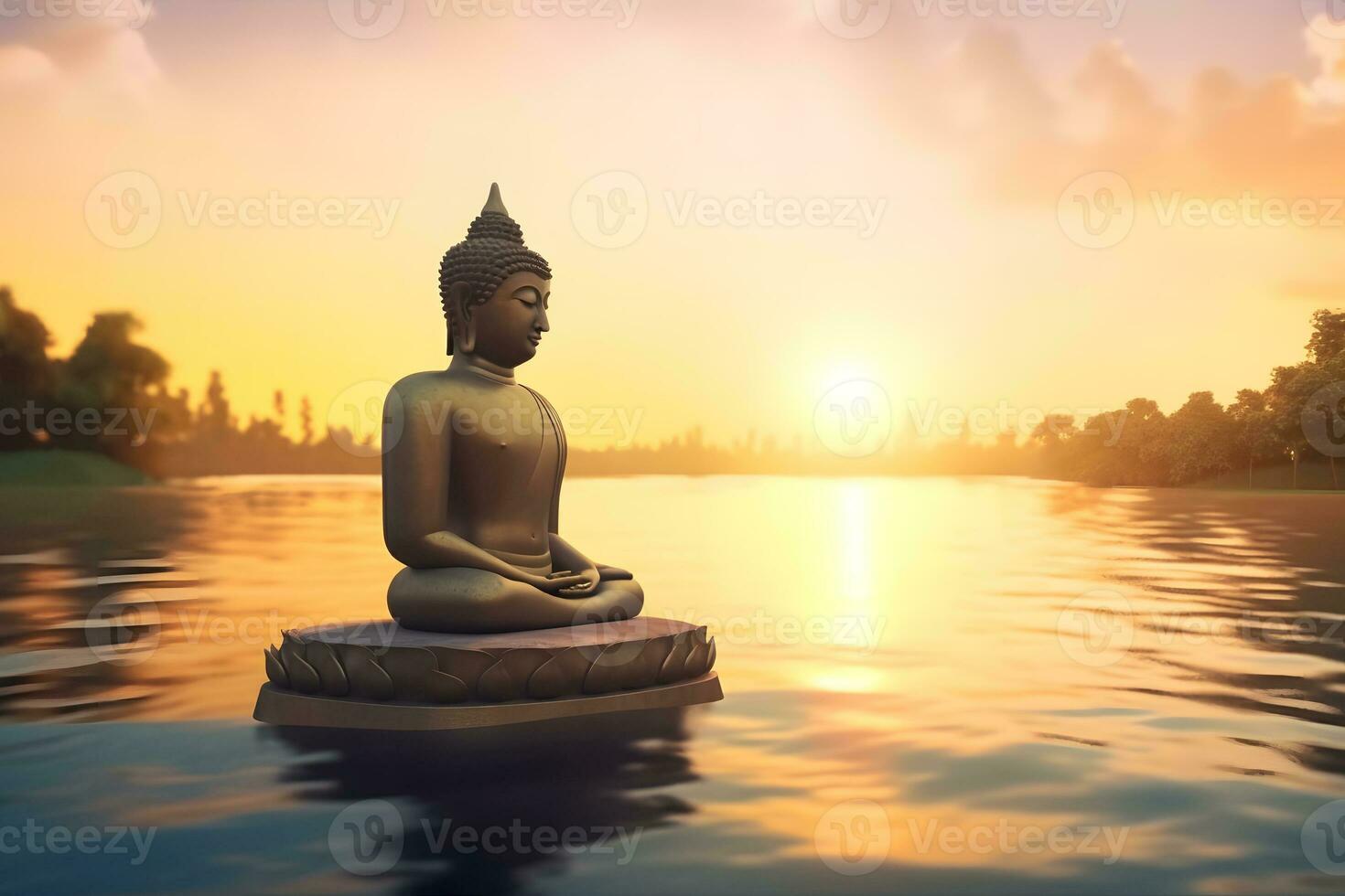 Buddha statue close-up in beautiful light. Close up of a Buddha figurine. Neural network AI generated photo