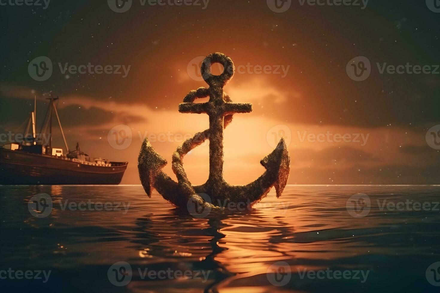 Anchor in Clear Blue Sea. Neural network AI generated photo