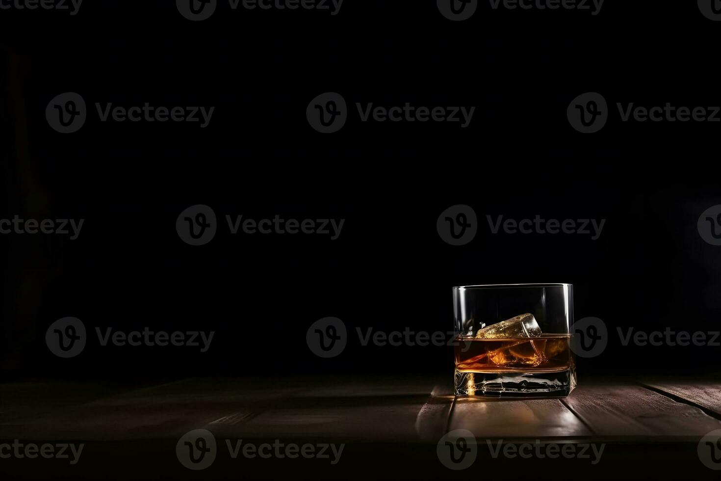 close up of a shot of whiskey on a bar top. Neural network AI generated photo