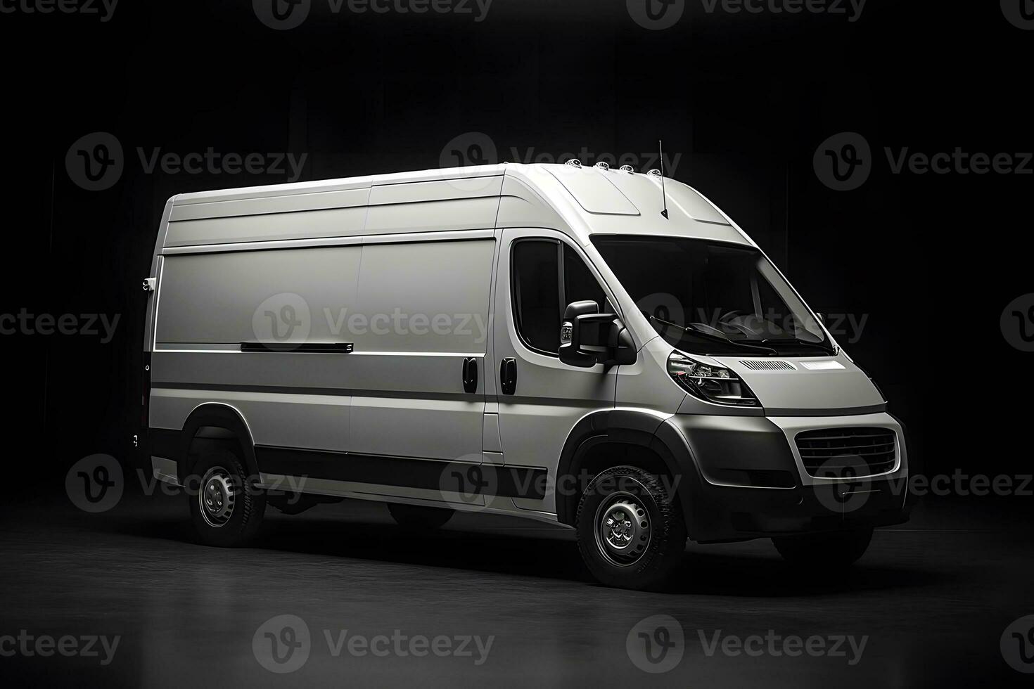 Mockup minibus white on dark background. Neural network AI generated photo