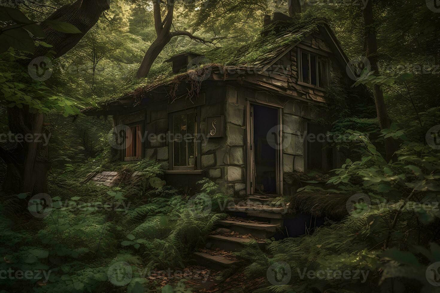 Abandoned cabin in the forest. Neural network AI generated photo