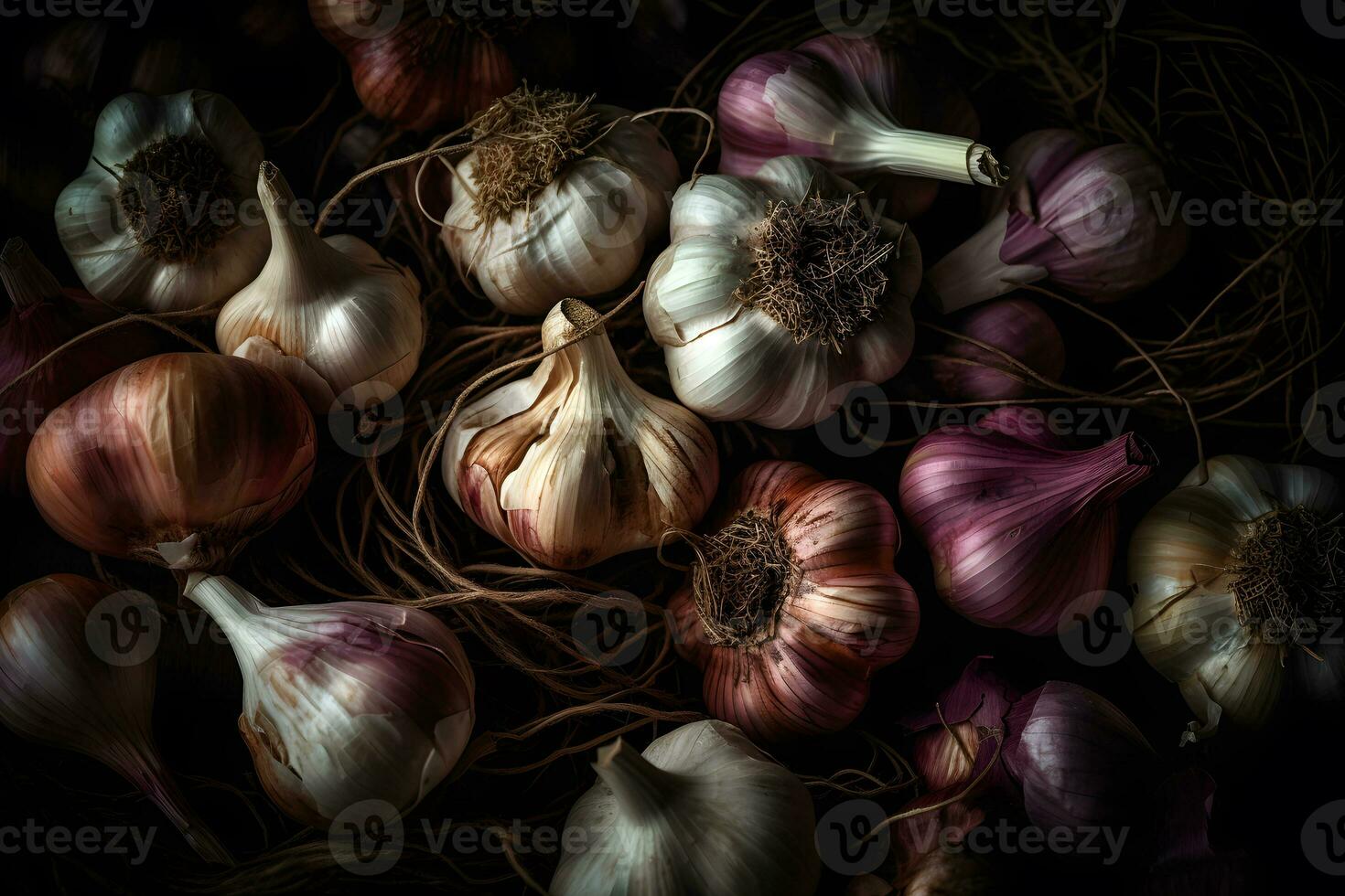 Lots of garlic abstract background. Neural network AI generated photo