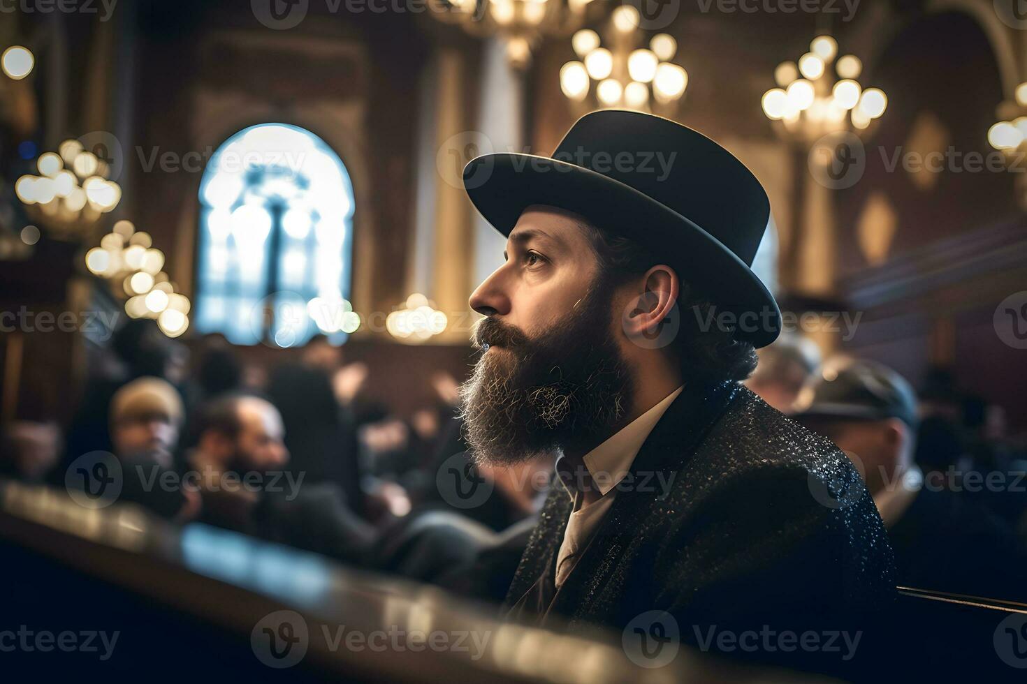 Orthodox Jew reads prayers in the temple. Neural network AI generated photo