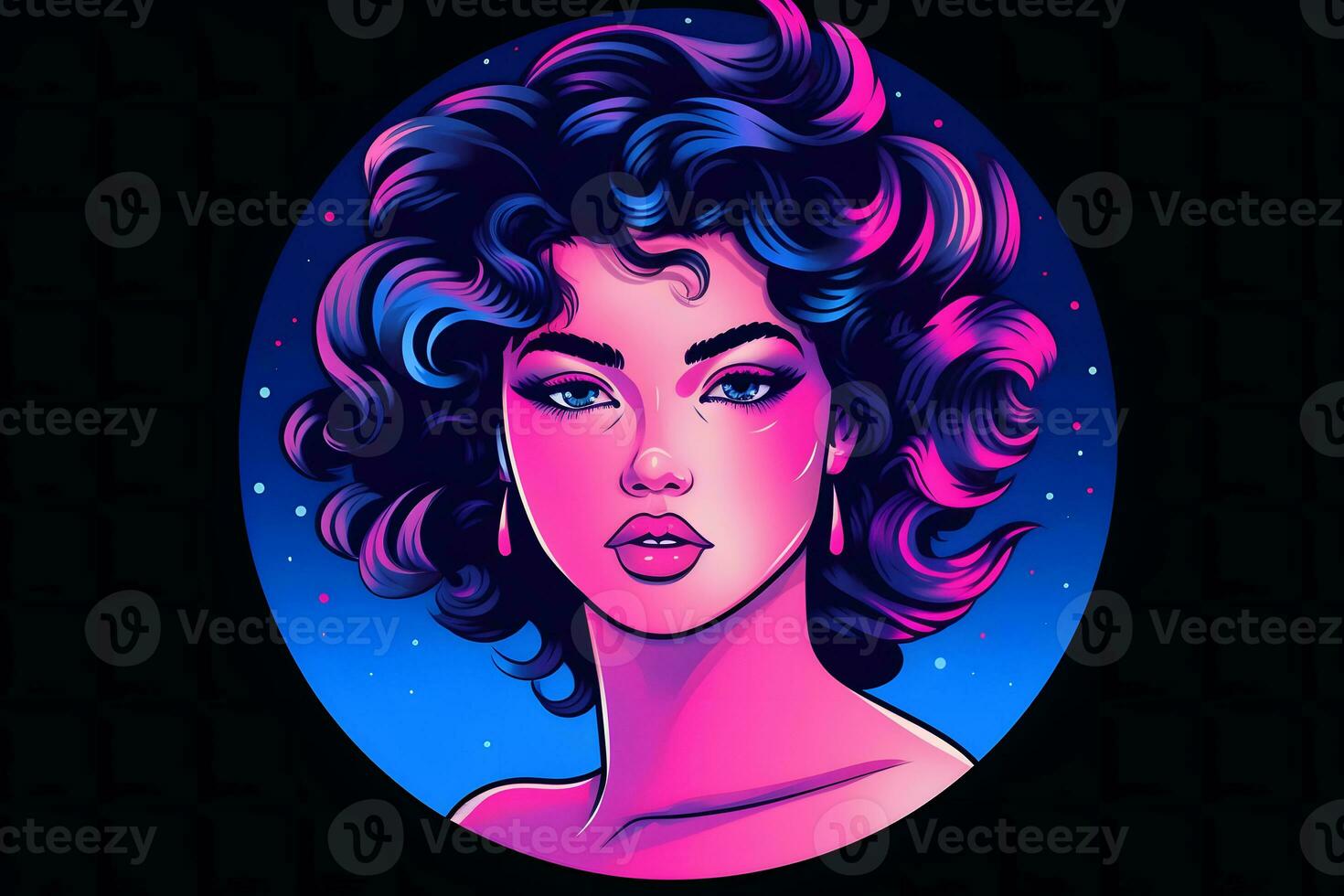Retrowave synthwave portrait of a young woman vaporwave. 80s sci-fi futuristic fashion poster style. Neural network AI generated photo