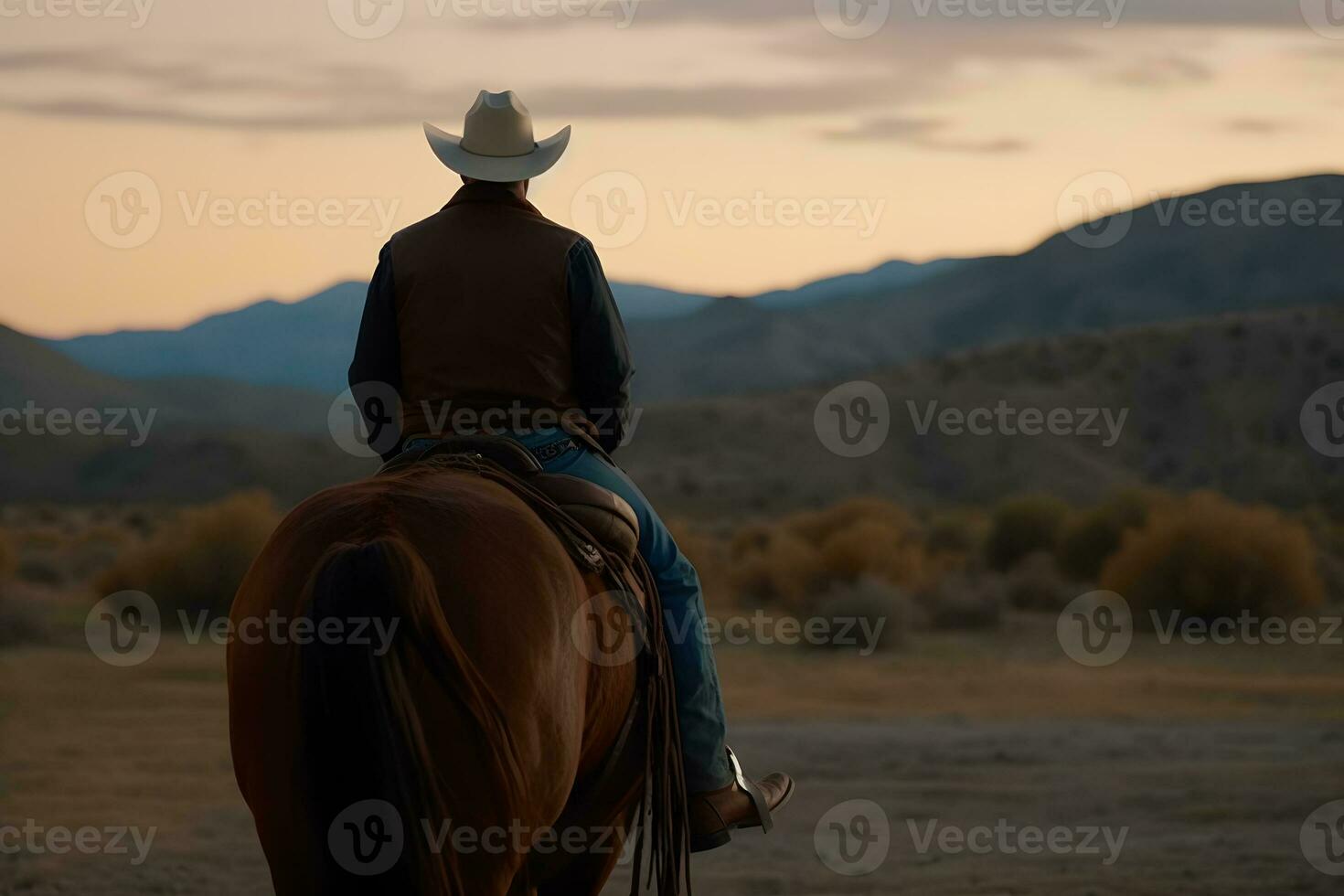 Cowboy on horse lassoing bull, Neural network AI generated photo