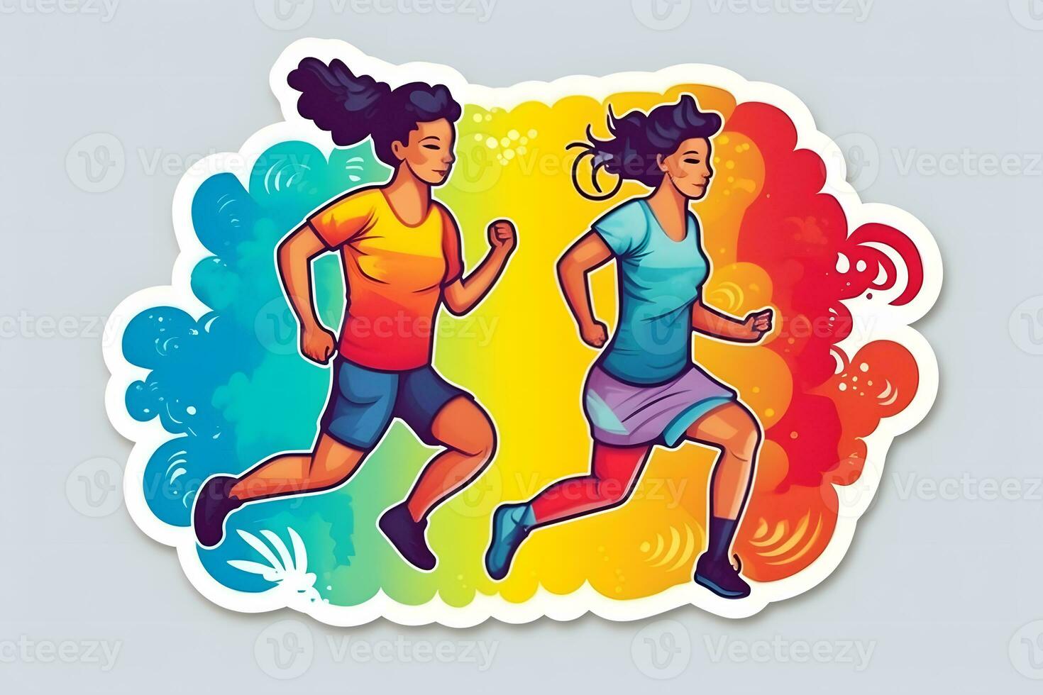 running sports couple, rainbow sticker. Neural network AI generated photo