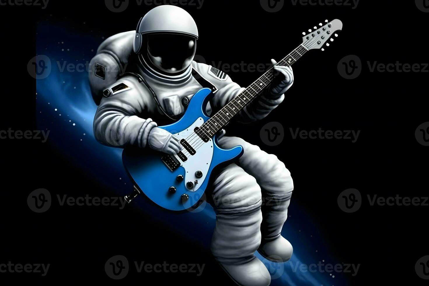 Astronaut space rock guitar. Neural network AI generated photo