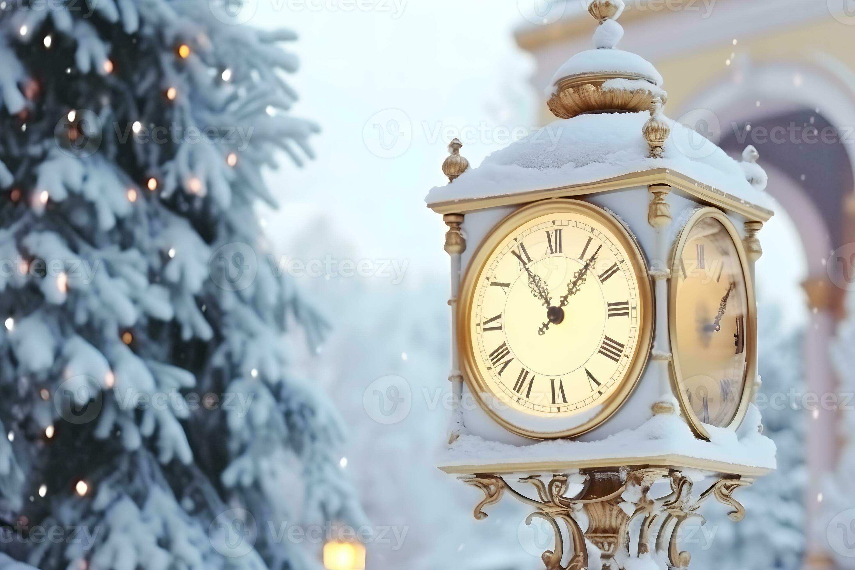 Vintage clock outdoors in winter. Neural network AI generated 31233409