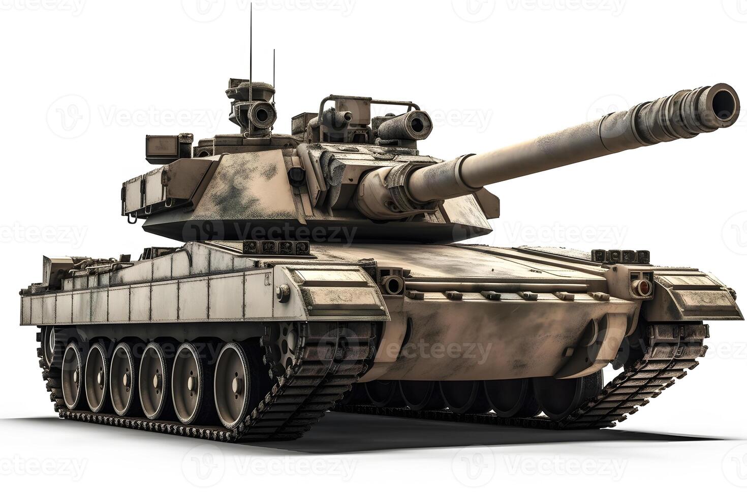 Military old tank on a white background. Neural network AI generated photo