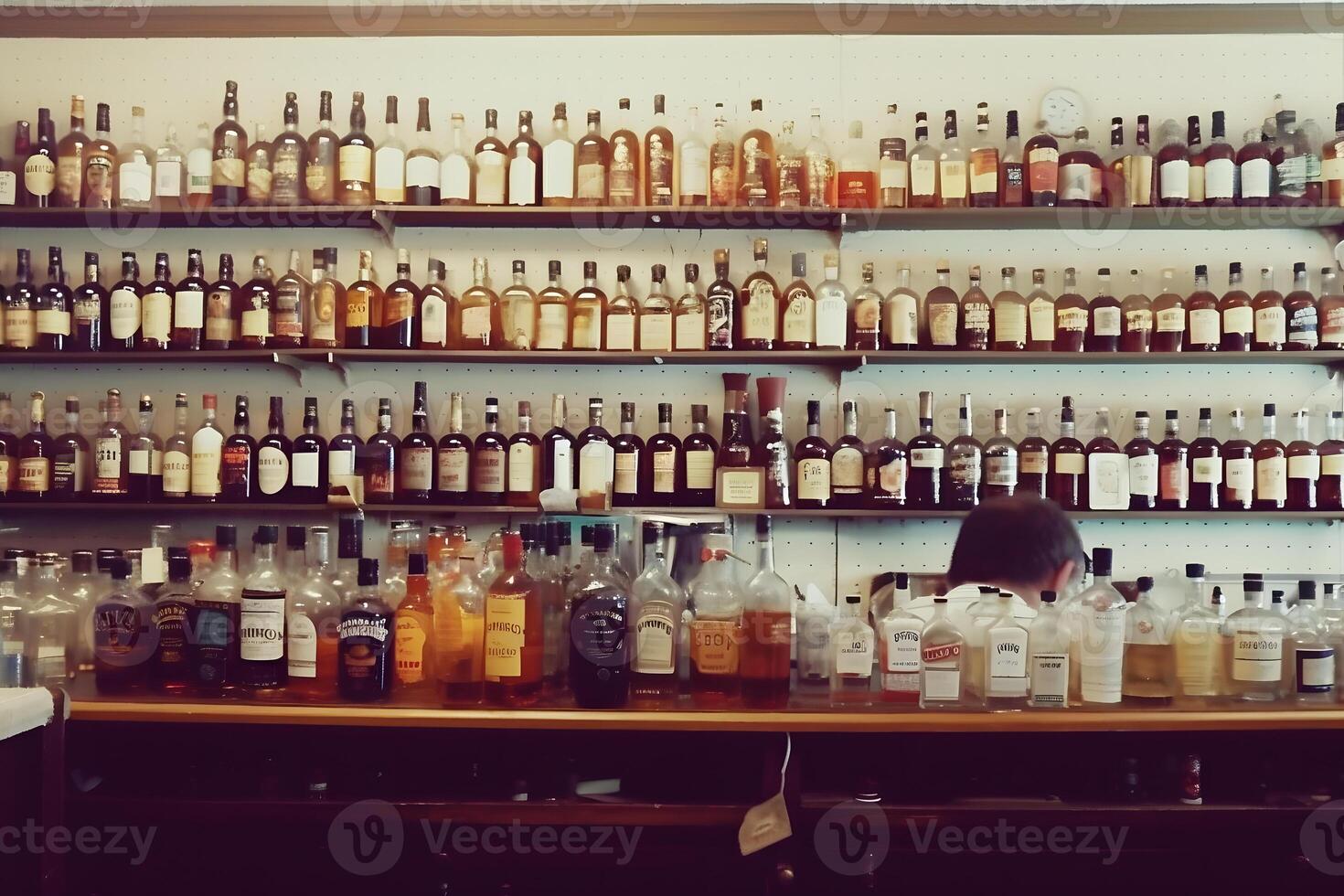 vino almacenar. Departamento de alcohol en el supermercado. élite fuerte bebidas neural red ai generado foto