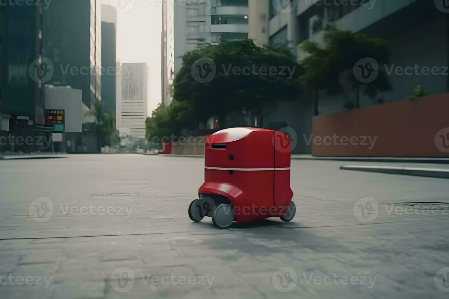 Self-driving delivery robot concept. Neural network AI generated photo