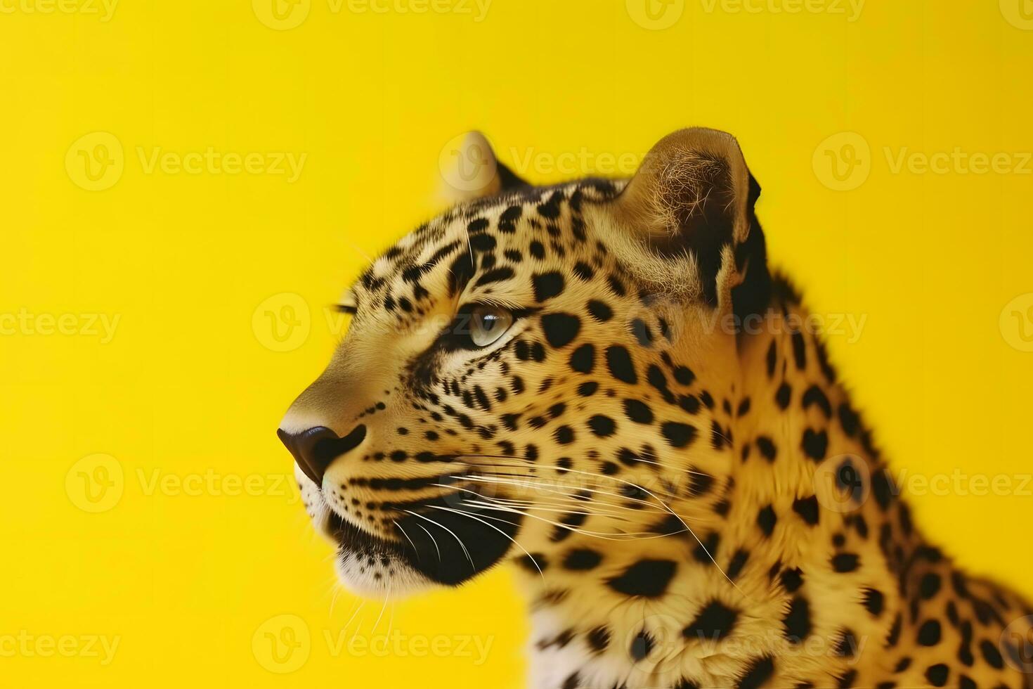 Leopard on a yellow background. Neural network AI generated photo