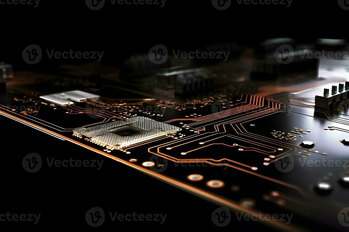 High tech electronic circuit board background. Neural network AI generated photo