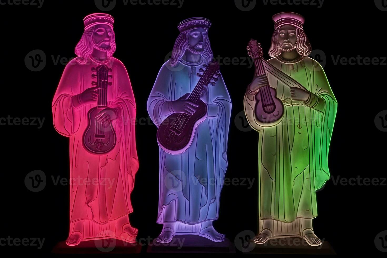 neon medieval musicians. Neural network AI generated photo