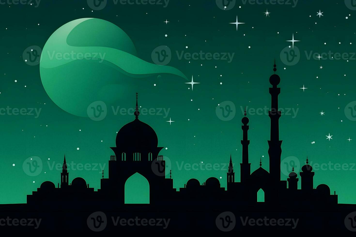 Ramadán kareem fondo.creciente Luna a un parte superior de un mezquita. neural red ai generado foto