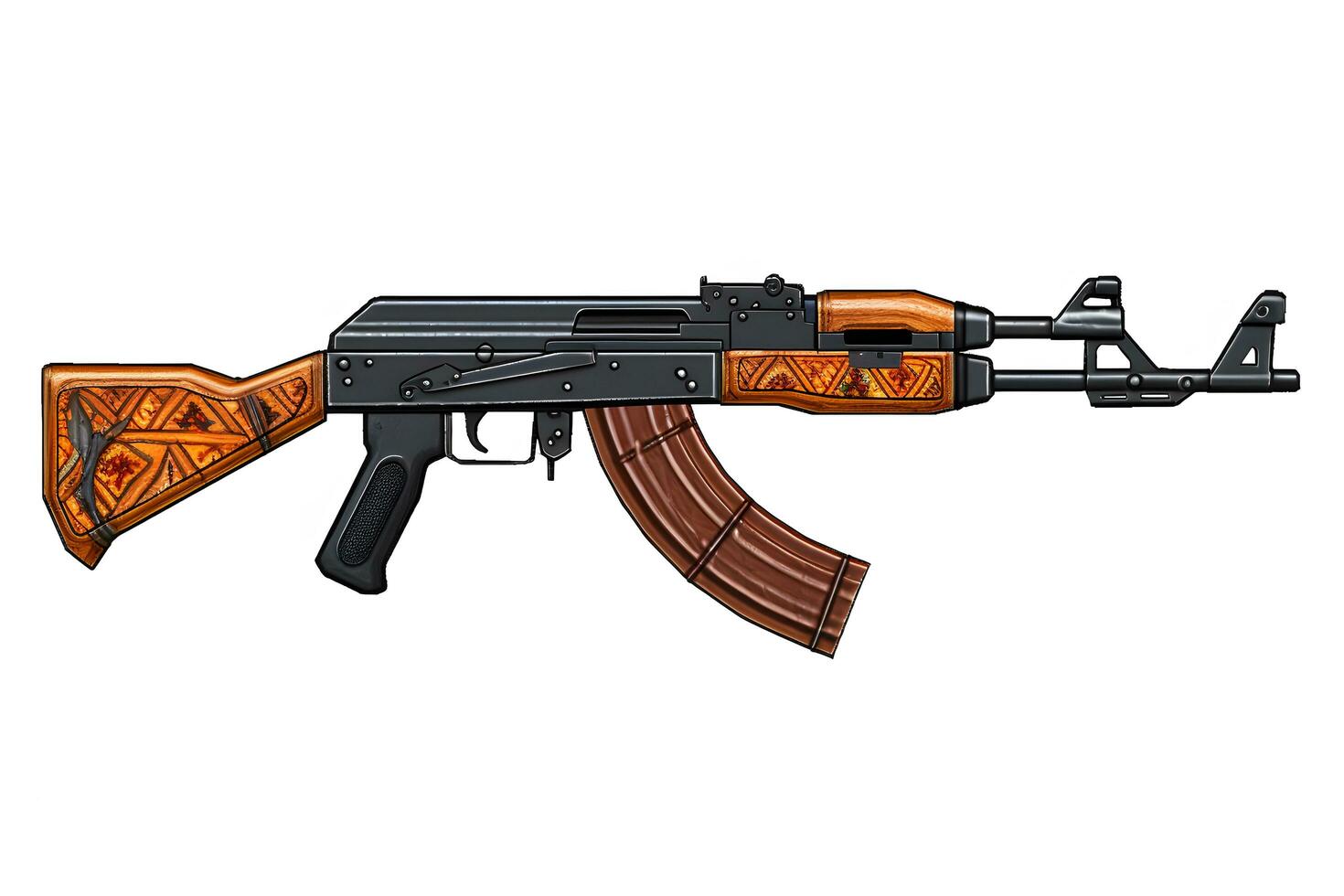 Rare first model AK - 47 assault rifle isolated on white. Neural network AI generated photo